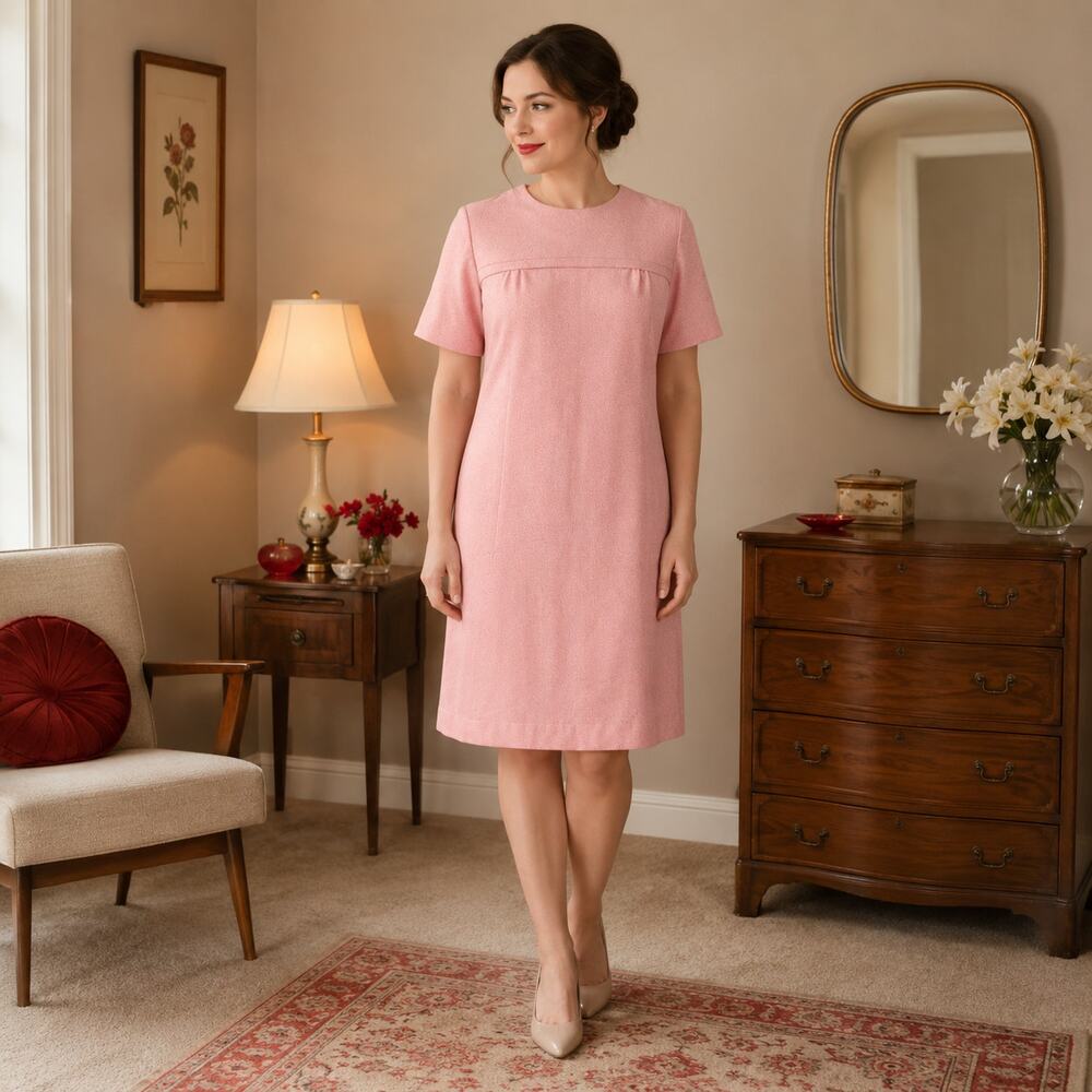 60s Korell Heather Pink Shift Dress NOS Mod Secretary Dress - M